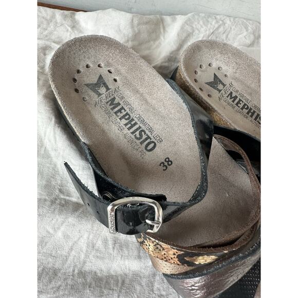 Mephisto Air Relax Leather Strappy Sandals Black Gold Snake Skin Size 38 - Picture 5 of 7